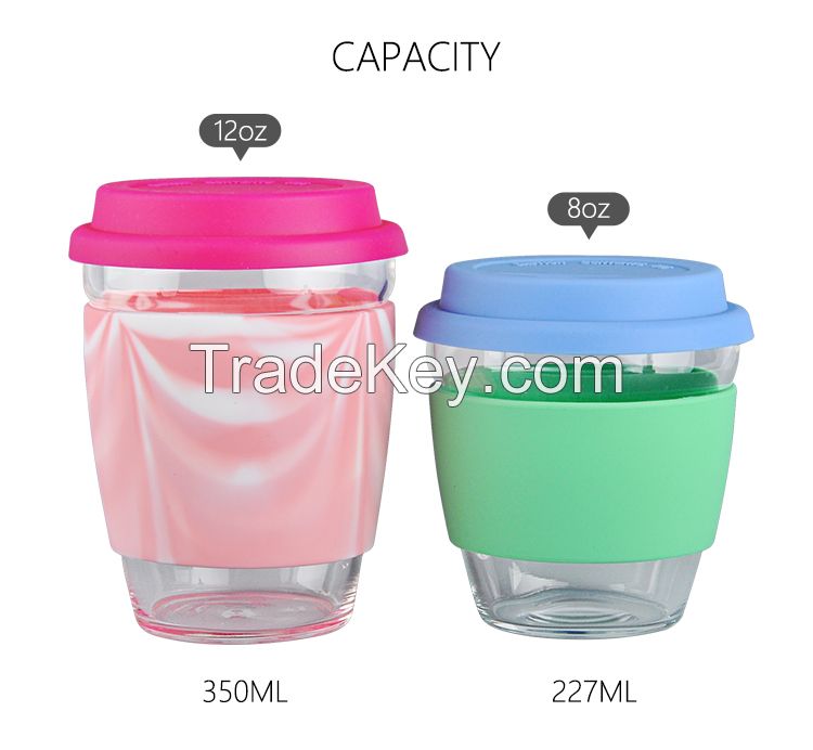 Hot Sale Borosilicate Glass Water Cup With Silicone Cover And Lid