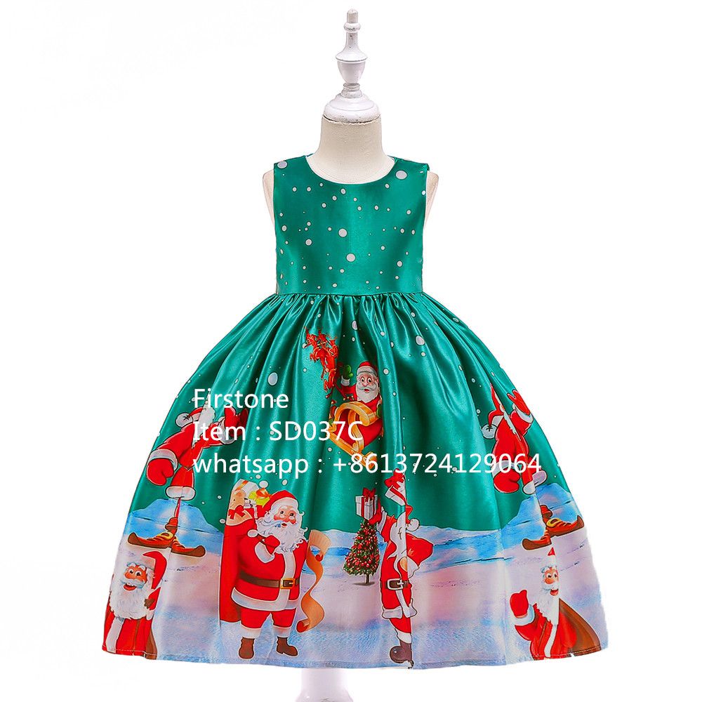 Baby Boutique Girls Stylish Christmas Santa Print Party Frocks SD037C