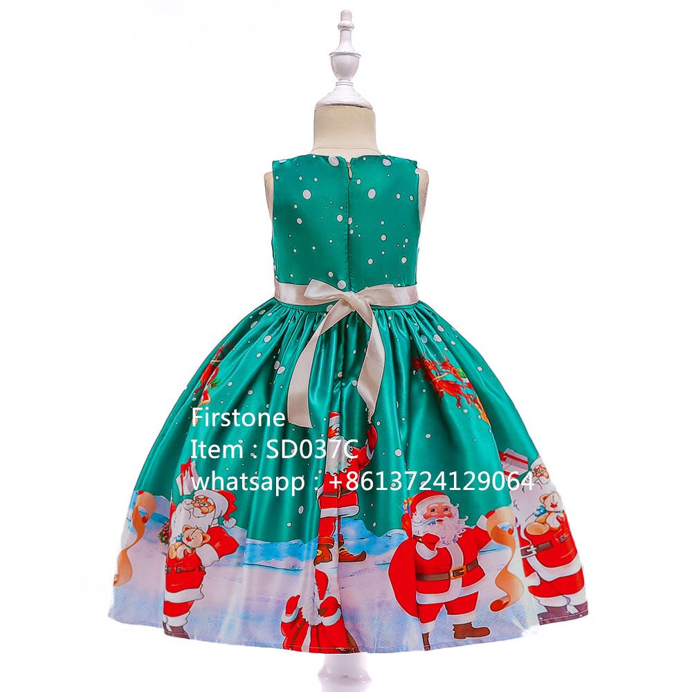 Baby Boutique Girls Stylish Christmas Santa Print Party Frocks SD037C