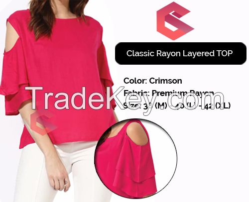 Crimson Rayon Layered Tops