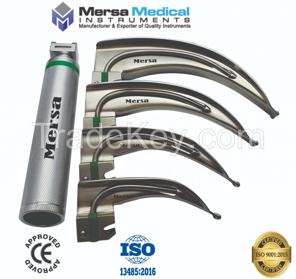 Fiber Optic McIntosh Laryngoscope Set, 1 Handle &amp;amp;amp; 4 Blades with LED Bright Light