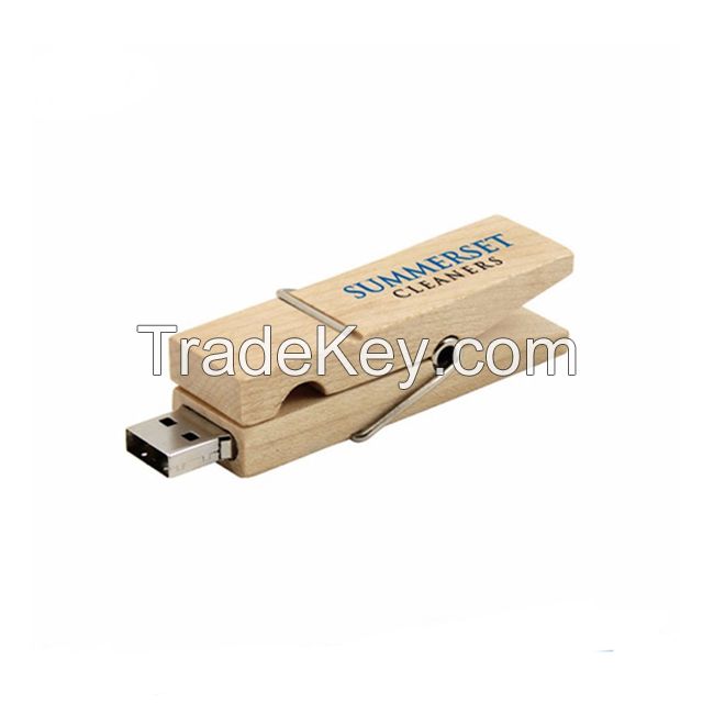 Unique Design Wooden Clothes Pin usb stick 128 gb