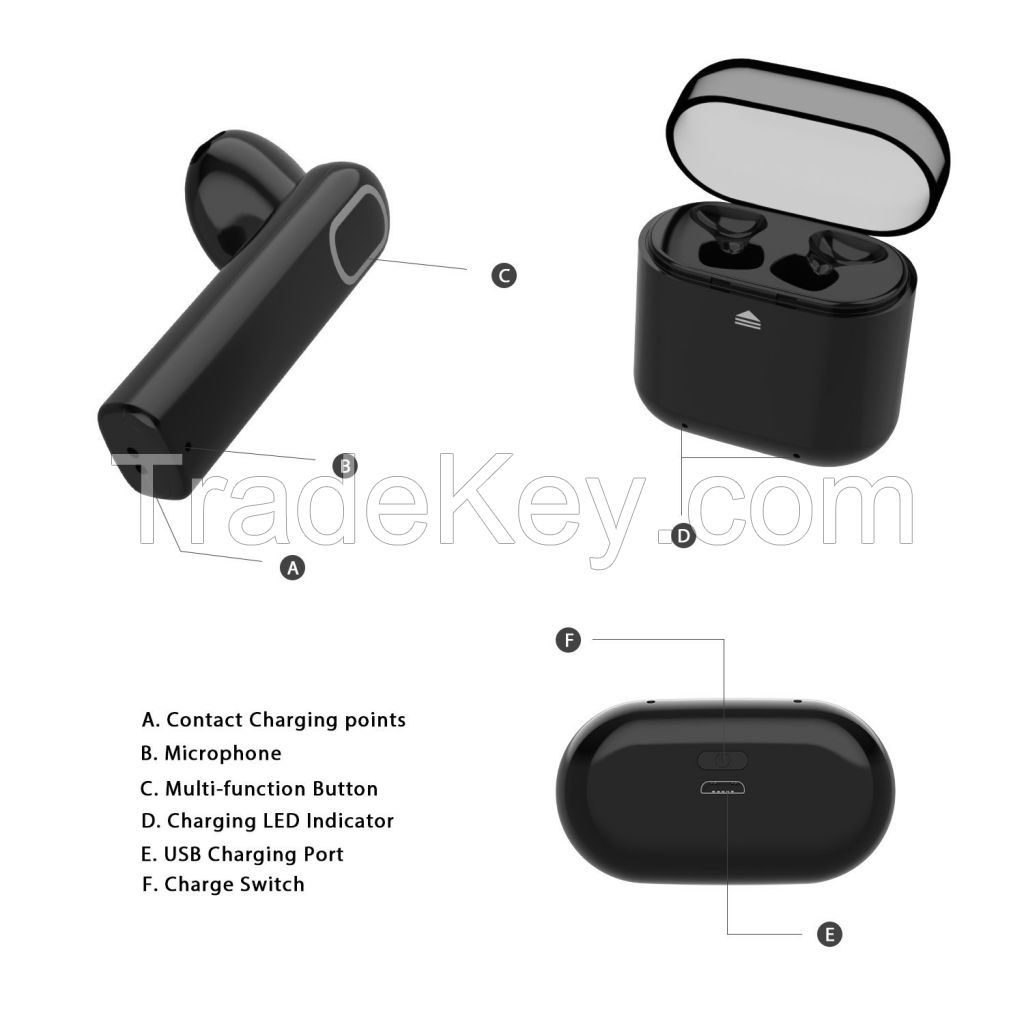 Handsfree OEM headphone tws true wireless bluetooth earphone tws bluetooth 4.2 wireless earbuds with mic