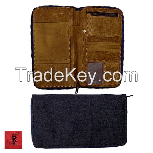 TRAVEL PASSPORT DENIM &amp; LEATHER WALLET 