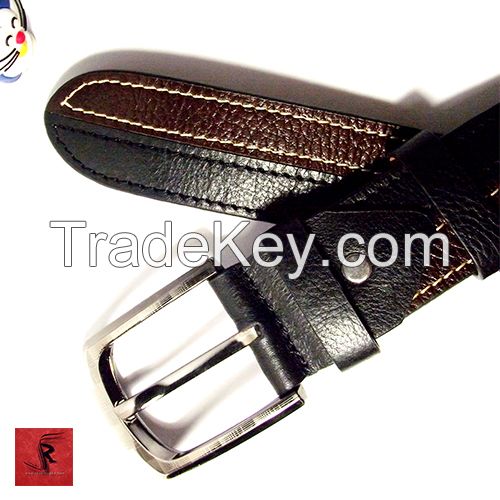 TWO COLOUR STRIPE LEATHER BELT D1