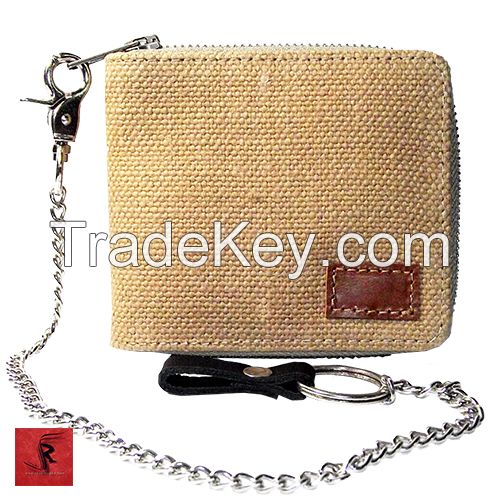 JUTE CANVAS ZIP ROUND CHAIN CLIP WALLET