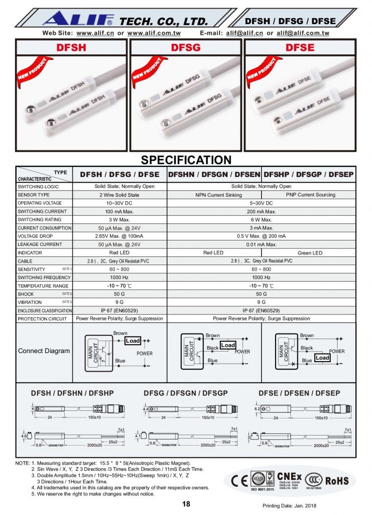 Electronic Type Magnetic Sensors DFSH DFSG, DFSE