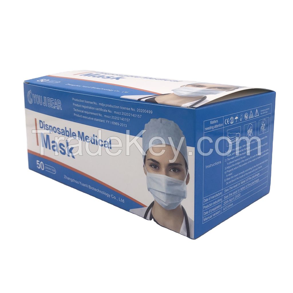 Factory direct sales 3 ply medical blue disposable breathable face mask