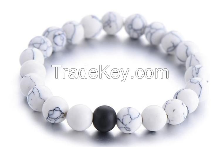 Pure Howlite &amp; Onyx Distance Bracelet Set