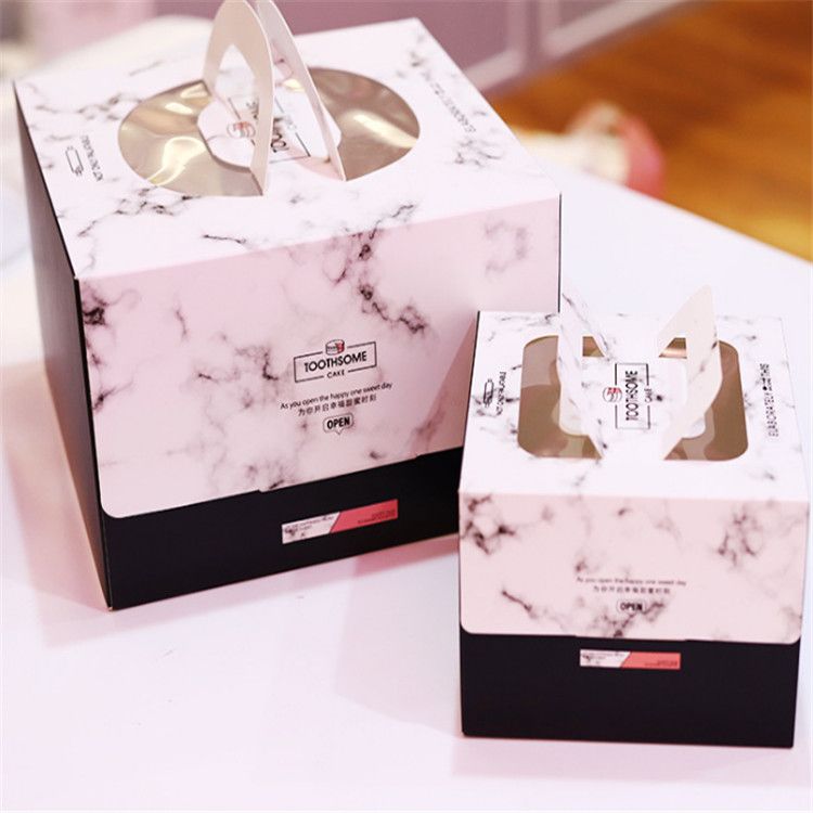  Custom Wholesale Square Art Paper Cardboard Cake Box With Handle