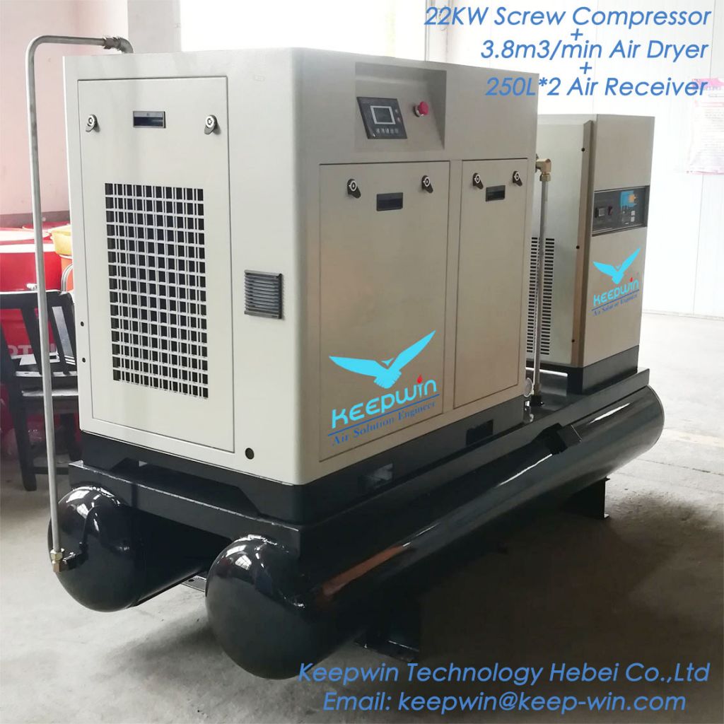 Integrated Screw Air Compressor 500L air tank Refrigerated Air Dryer Filters