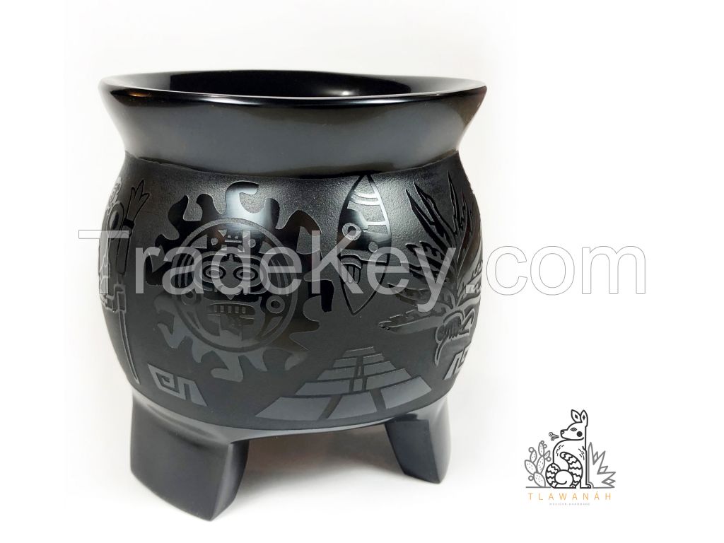 Black Obsidian engraved vase