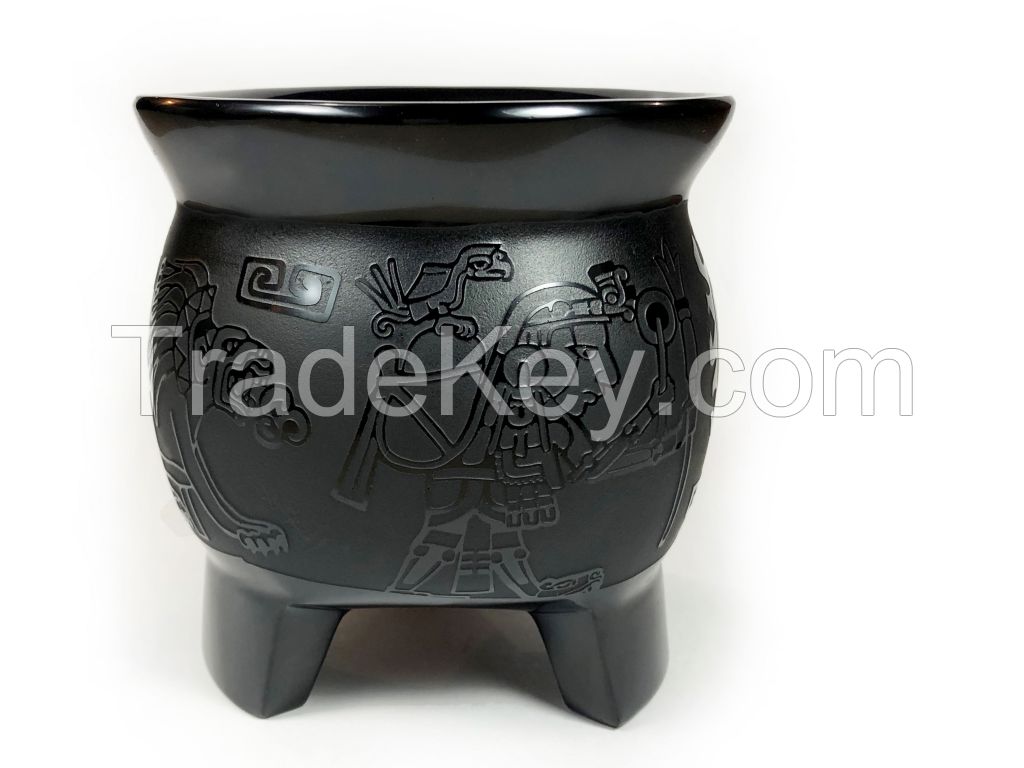 Black Obsidian engraved vase