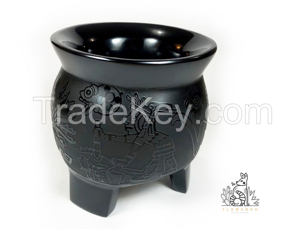 Black Obsidian engraved vase