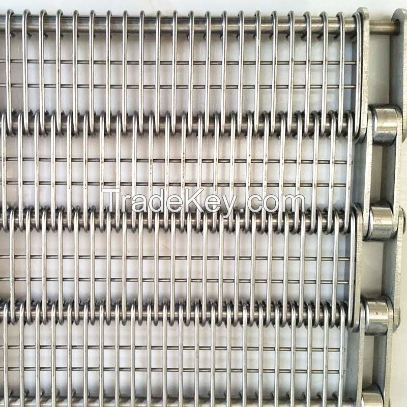 Stainless Steel Wire Mesh Conveyor Belts Eye Link Conveyor Belt With Flat Carrying Surface Modular Design