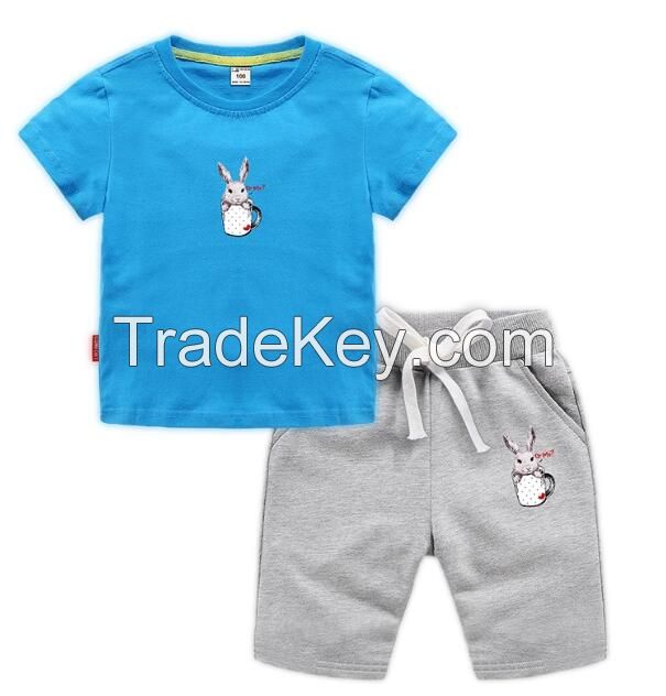 New Design Summer Embroidered T-Shirt Set Children Clothing