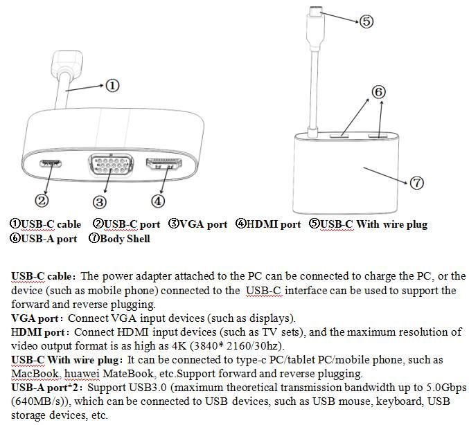 Type-C docking station USB-C to HDMI/VGA converter PD charging adapter