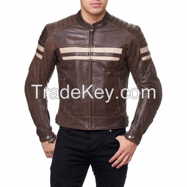 Custom Hot Selling Leather Fashion Men Motorbike Jackets Made of Milld Leather/Mens Black Real 100% Genuine Leather