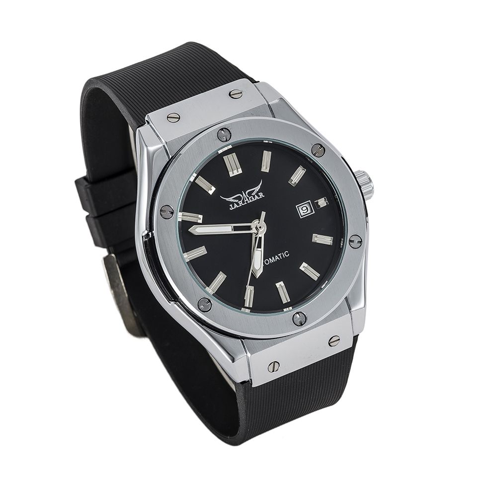 JARAGAR men's sprot style watches automatic mechanical wristwatch rubber strap stainless steel dial with date display