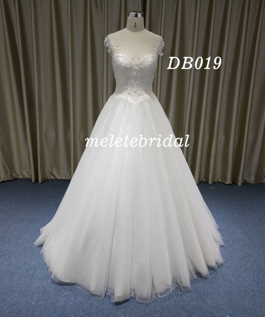 Sweet Style Cap Sleeves Boat Neckline A-Line Wedding Dress