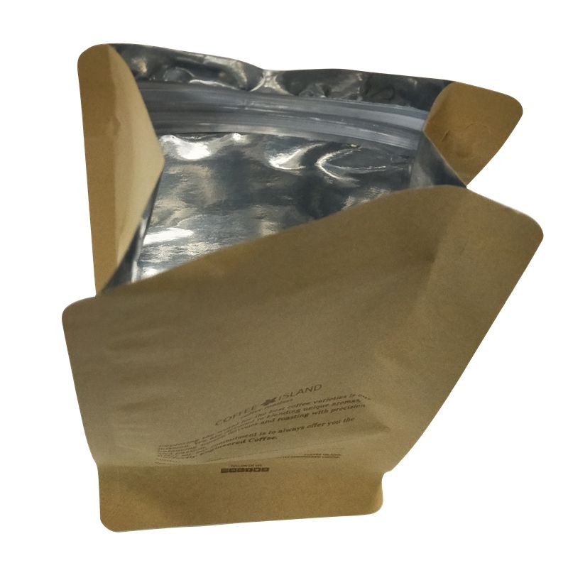 Factory price food grade airtight 8 side seal foiled lined coffee bags stand up coffee bean bags with zipper