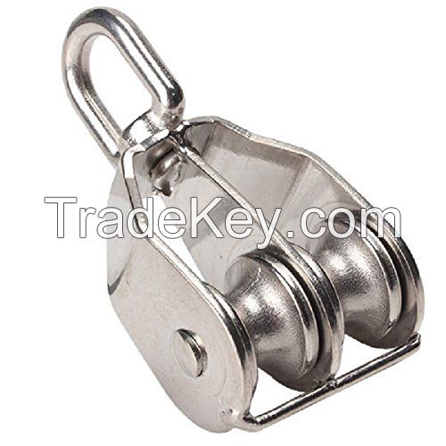 Stainless Steel Double Swivel Eye Rope Pulley