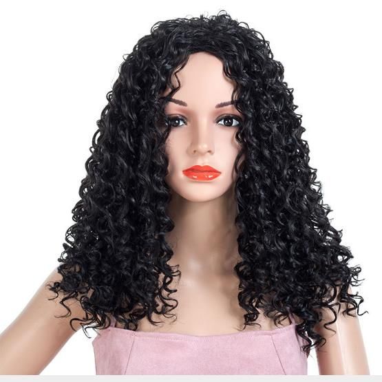 factory Customized African 23 inch brown black color long fluffy curly synthetic wigs 