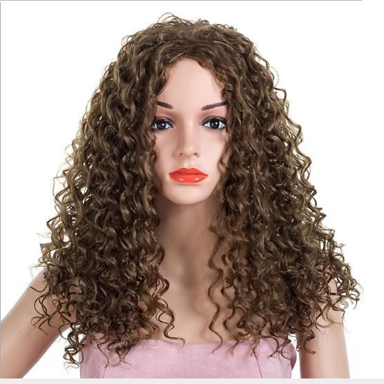 factory Customized African 23 inch brown black color long fluffy curly synthetic wigs 