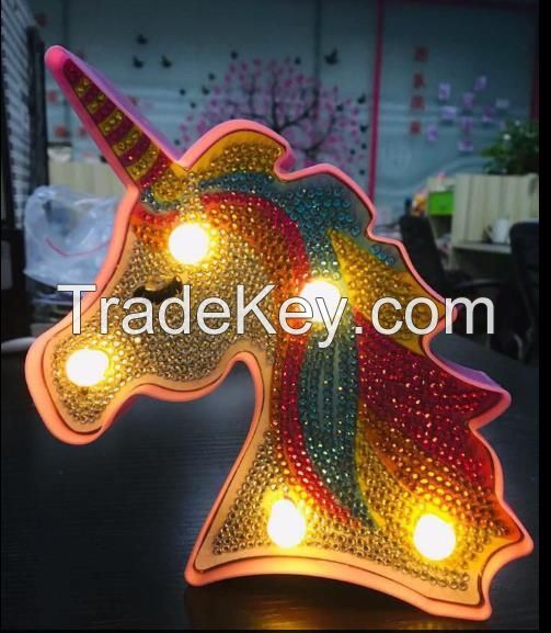 led unicorn diamond painting night lamp