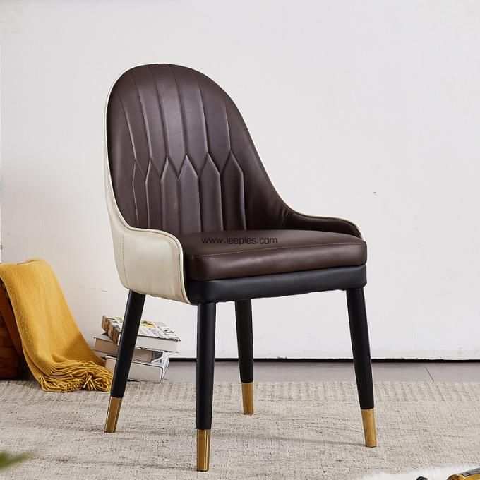 New design luxury dining chair with metal legs, synthetic leather top grain wood chairs