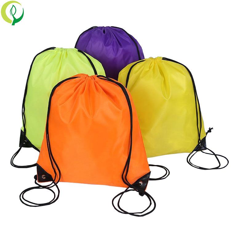 cheap recycled custom foldable 190t 210d waterproof drawstring shoppin