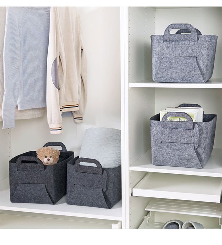 Collapsible Storage Basket Bins Foldable Handmade Rectangular Felt Fabric Storage Box Cubes Containers with Handles