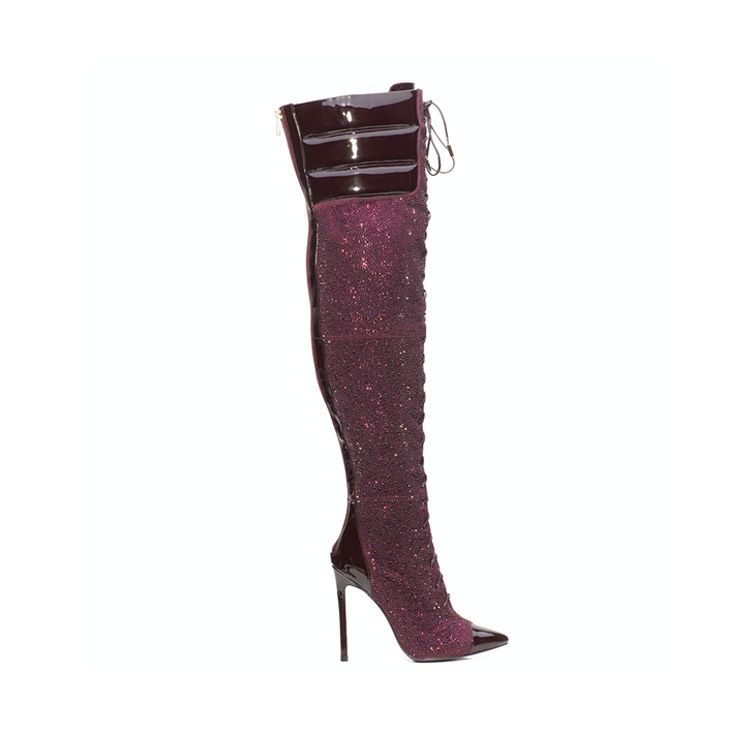 Bling rhinestones high heel knee long women fashion boots