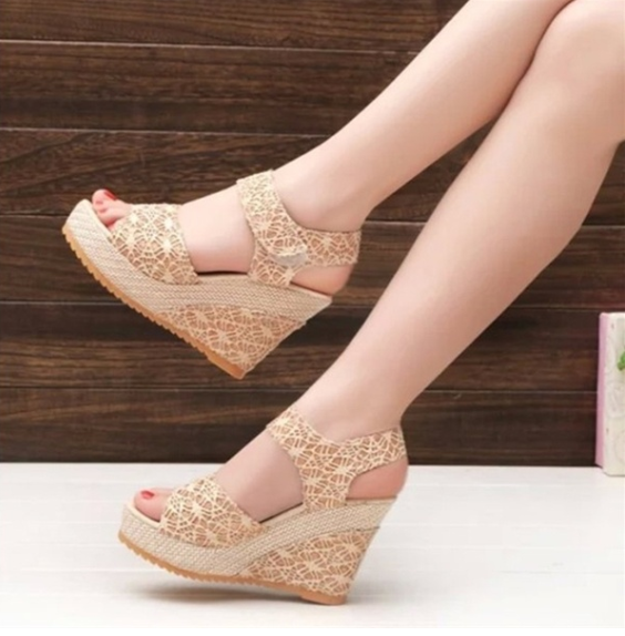 Women Shoes Summer New Open Toe Fish Head Fashion High Heels Wedge Sandals