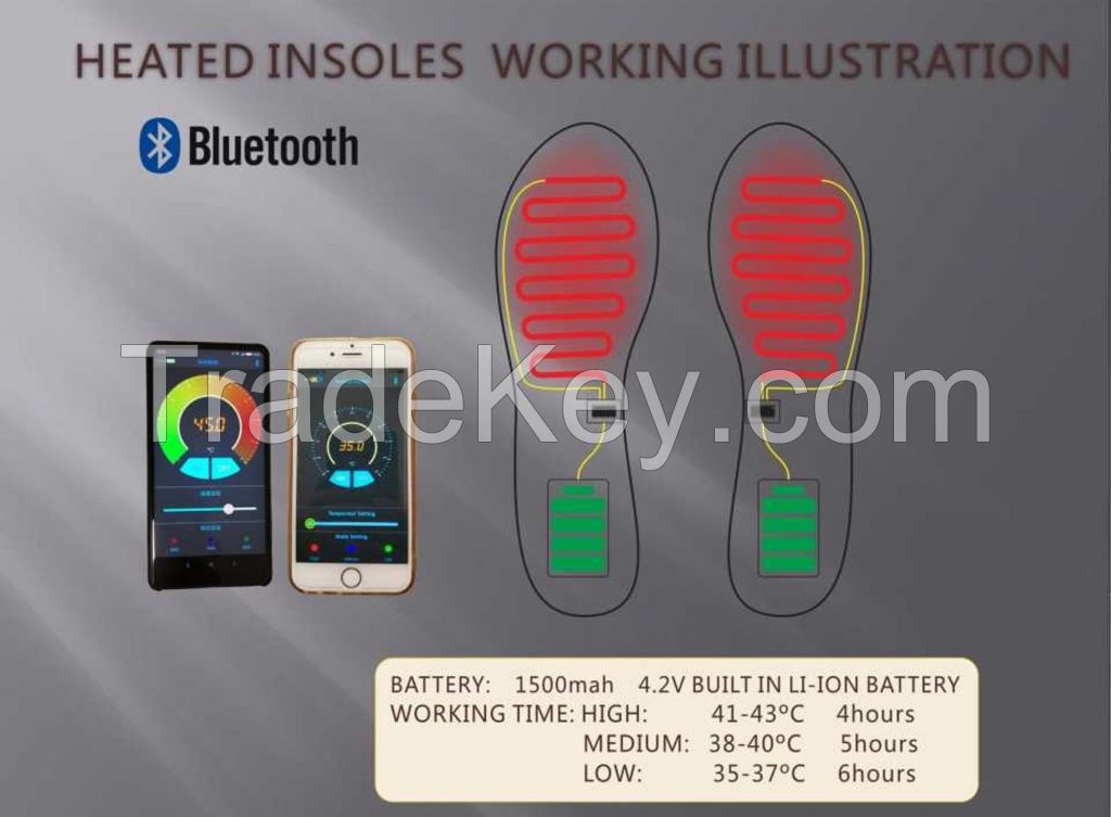 Winter Warm Bluetooth Controlled Electric Heated Insoles Size Customized Shoes Insole