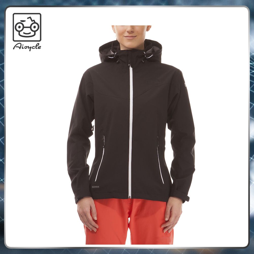 Lady Winter Sport Windproof Black Softshell Jacket With Hoodies