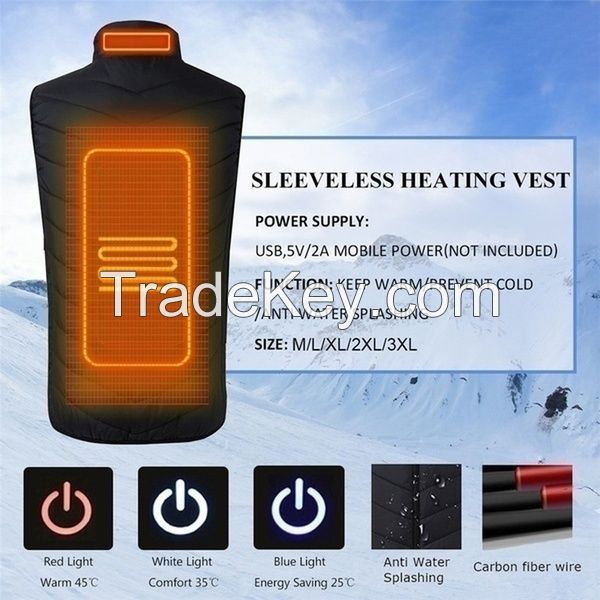 Intelligent Electric Battery Heated Heating Vest Mens Women Winter Warm Up Zipper Sleeveless Jacket Wind Resistant Vests 