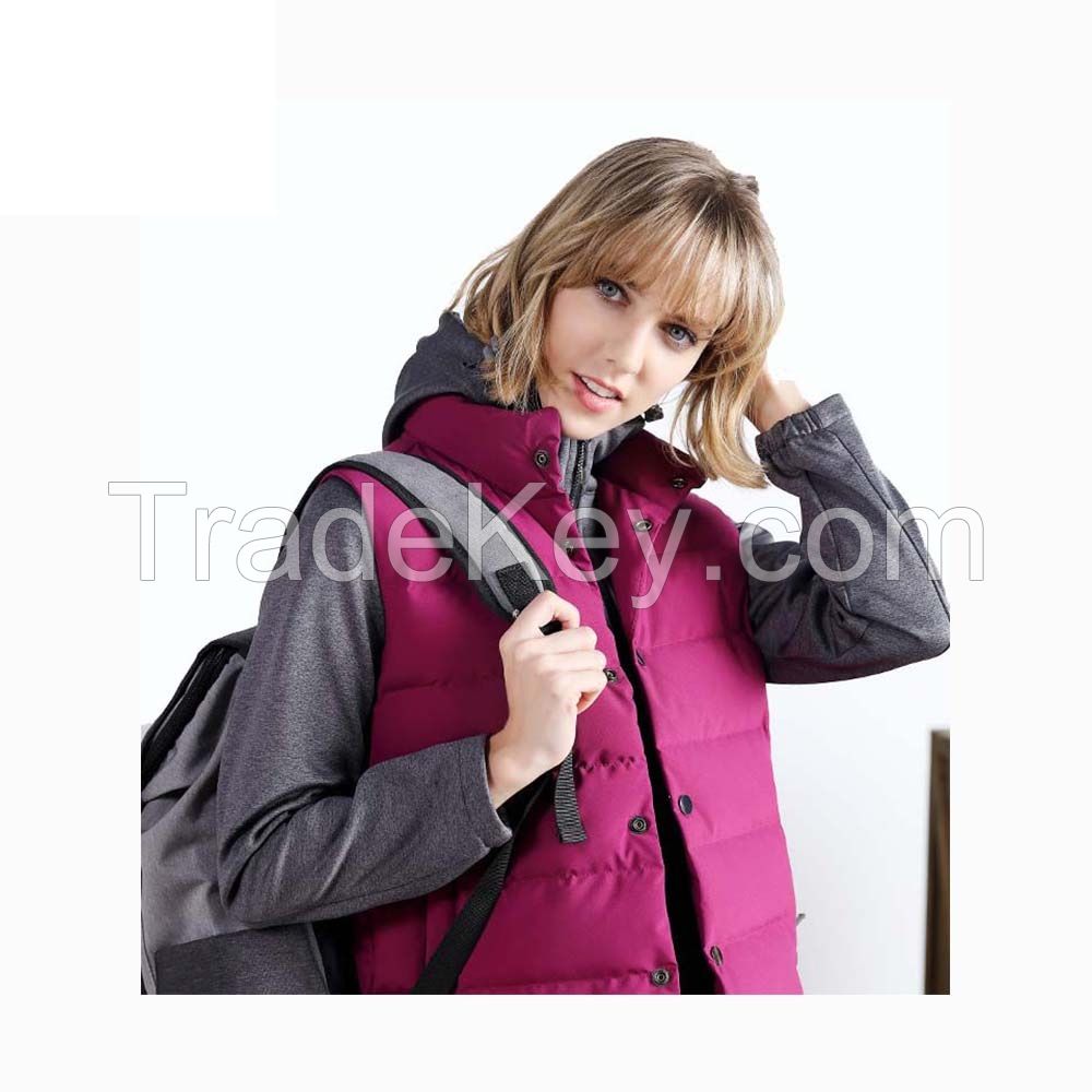 Outdoor Windproof White Black 100% Polyester Hiking Women Down Vest 