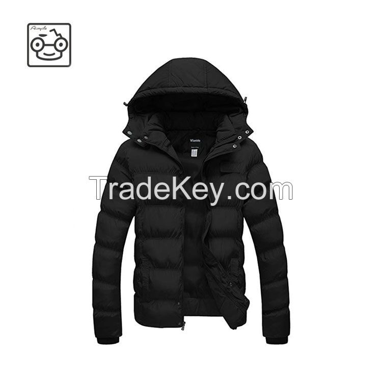 Men's Winter Thicken Cotton Coat Puffer Jacket with Removable Hood 