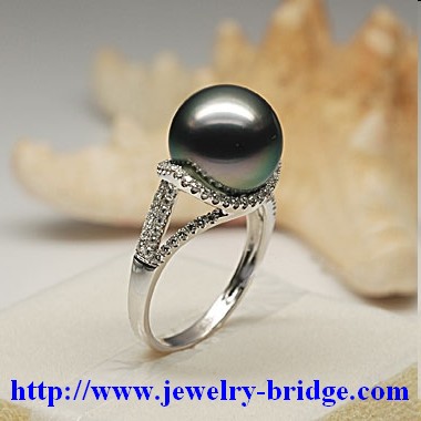 Tahitian Black Pearl Rings White Gold Diamonds Rings Wedding Jewelry