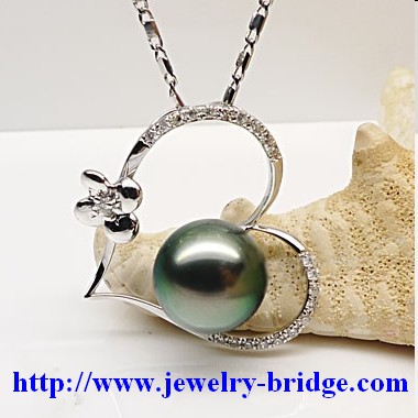 Black Tahitian Pearl Pendants, White Gold Diamonds Pendants, Handmade