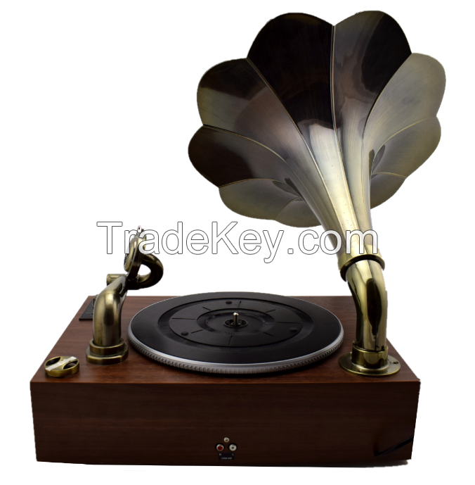 Factory supply Classic Antique gramophone record player, retro phonograph with big horn speaker