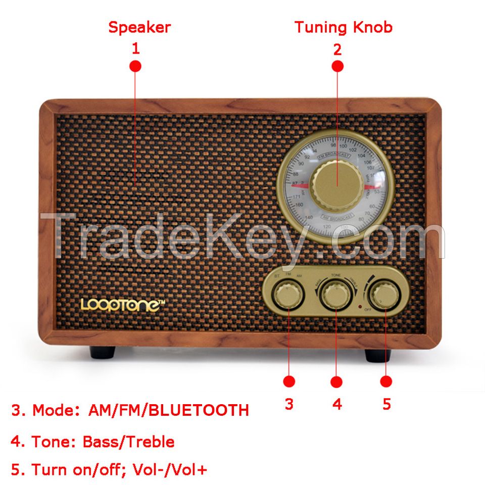 2019 hot sale vintage portable blue tooth speaker fm radio antique design wooden radio