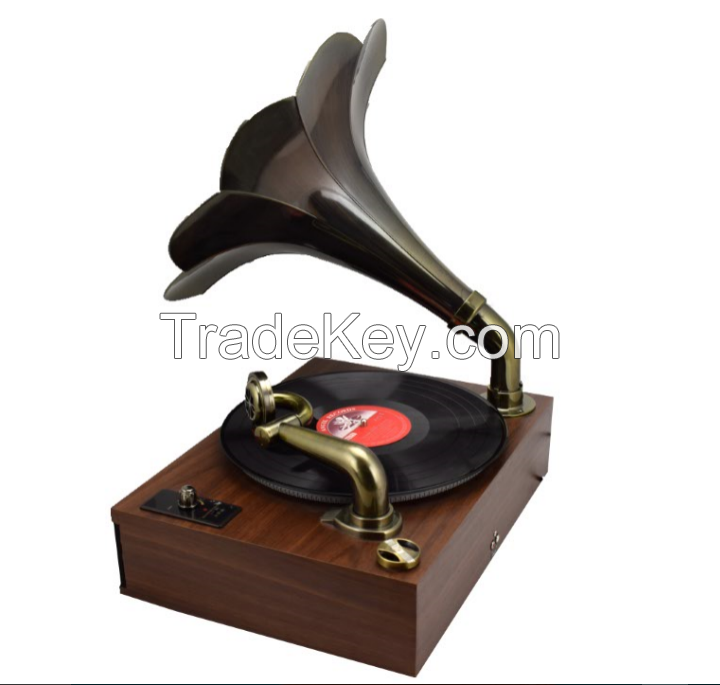 Factory supply Classic Antique gramophone record player, retro phonograph with big horn speaker