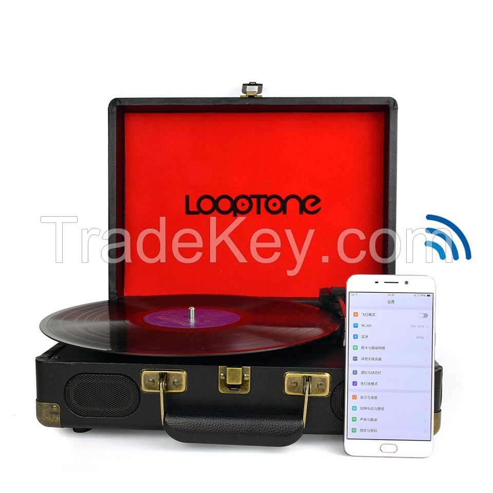 2019 popular Portable suitcase turntable record player with rechargeable battery, pc link and bluetooth optional