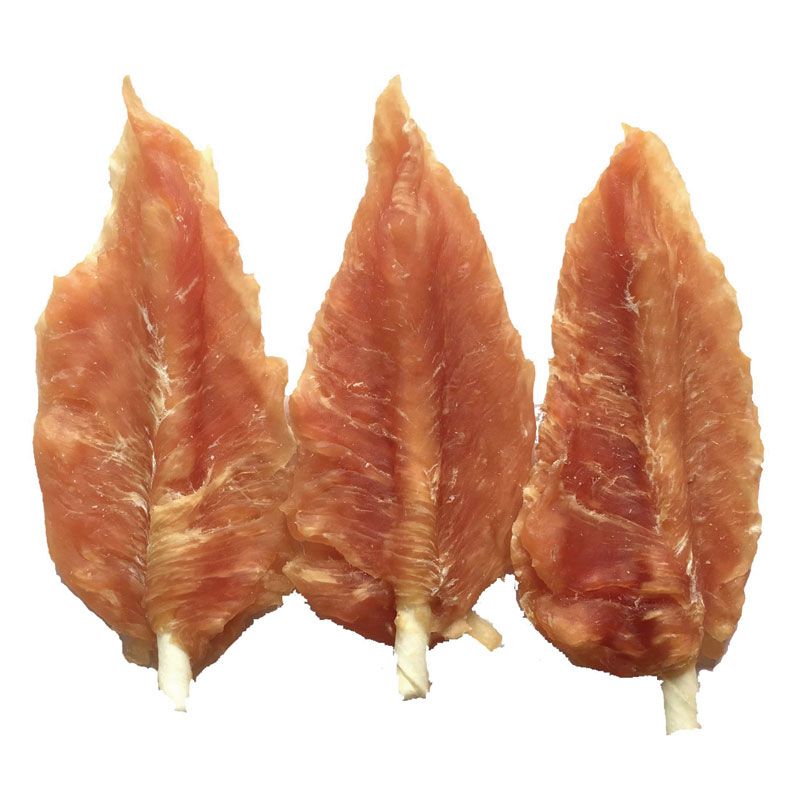 Chicken jerky inserted by rawhide twist