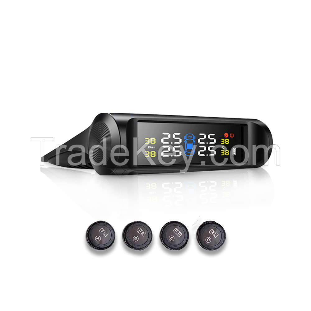 Universal Auto Tire Pressure Monitoring System/car Solar Tpms Wireless Bluetooth +4 External Sensor Lcd Display