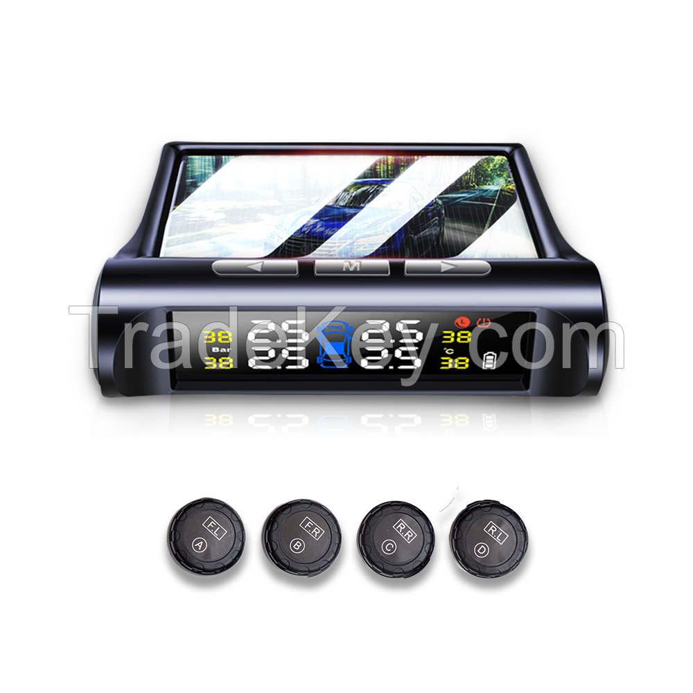 Universal Auto Tire Pressure Monitoring System/car Solar Tpms Wireless Bluetooth +4 External Sensor Lcd Display