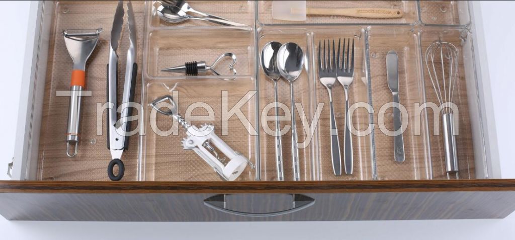 Extending Cutlery Tray Holder Clear Plastic Kitchen Tidy Drawer Organiser