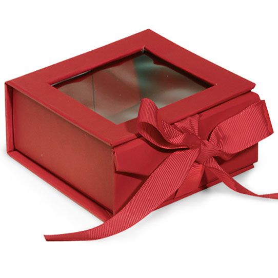 Decorative PVC Window Red Paper Gift Cardboard Box With Bow Tie